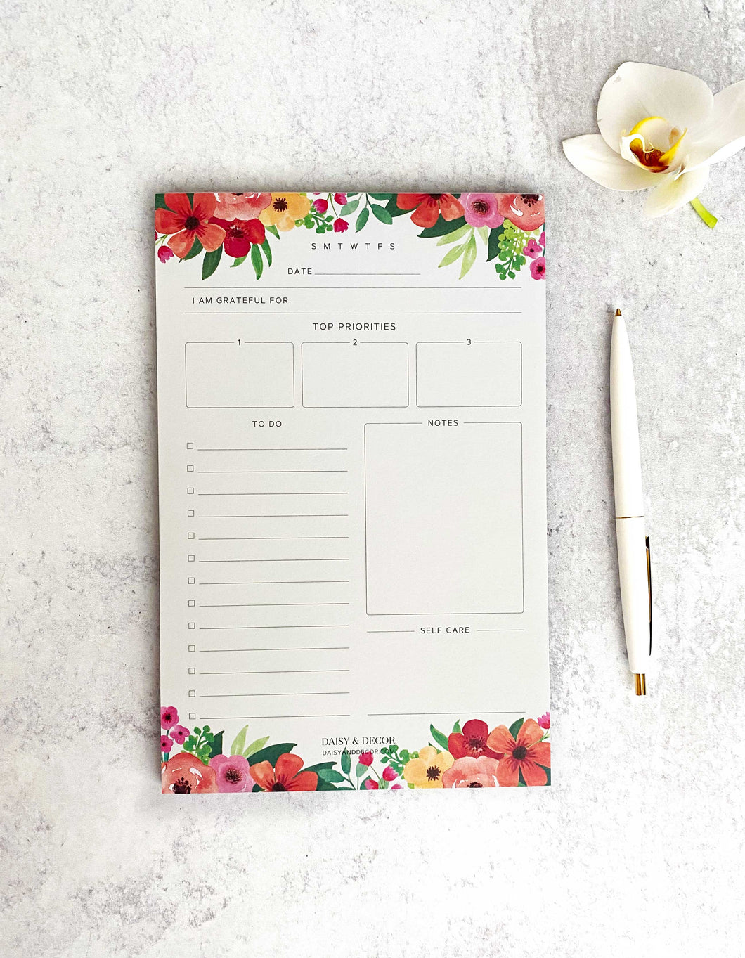 Daily Planner - To Do List Floral Notepad