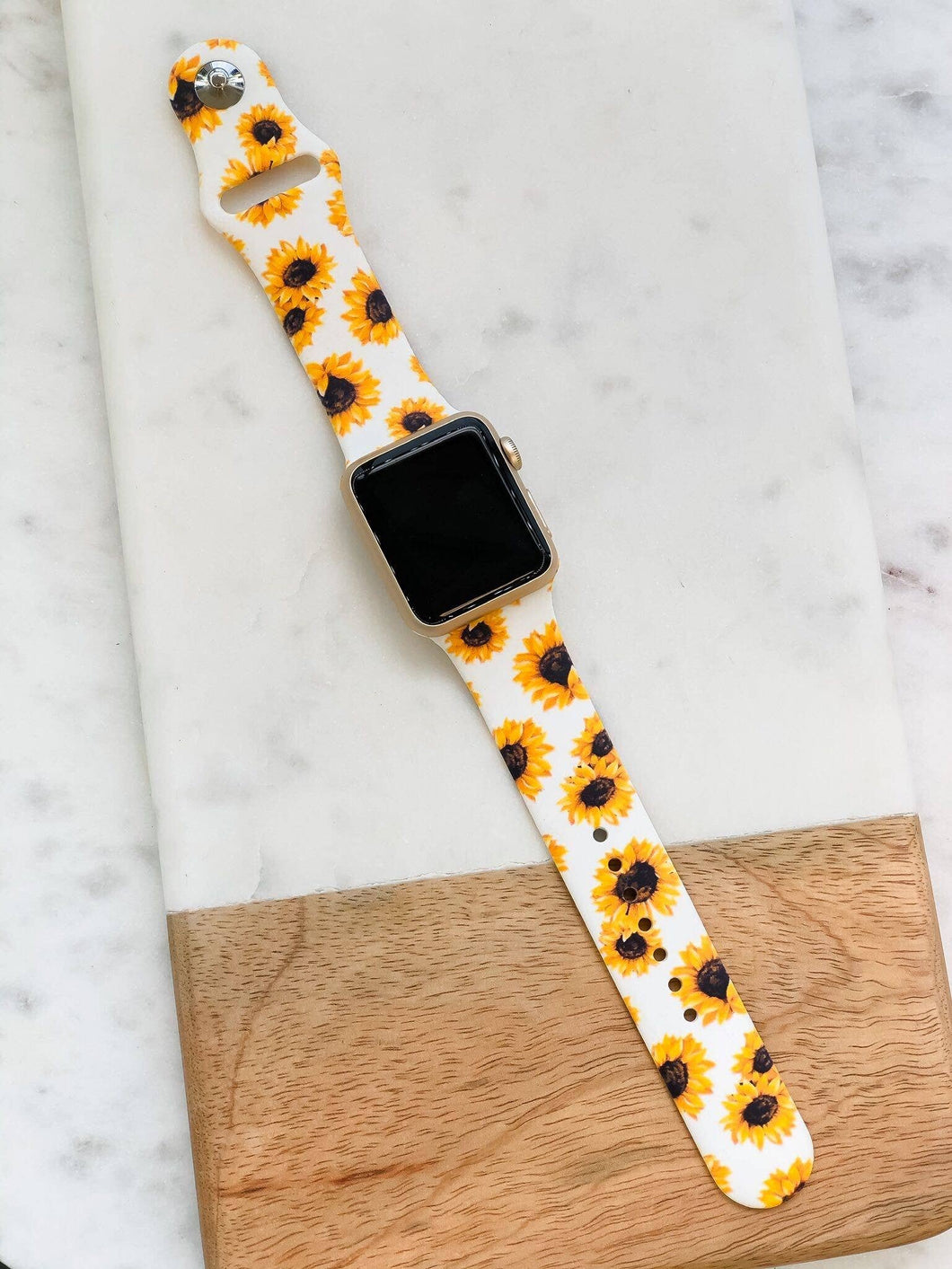 White Sunflower Silicone Smart Watch Band