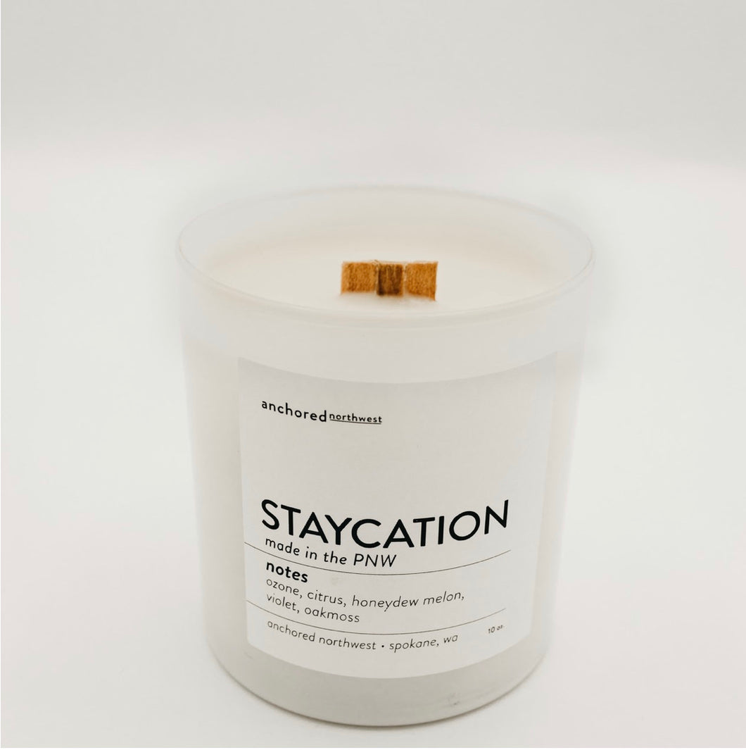 Staycation - White Tumbler w/ Lid
